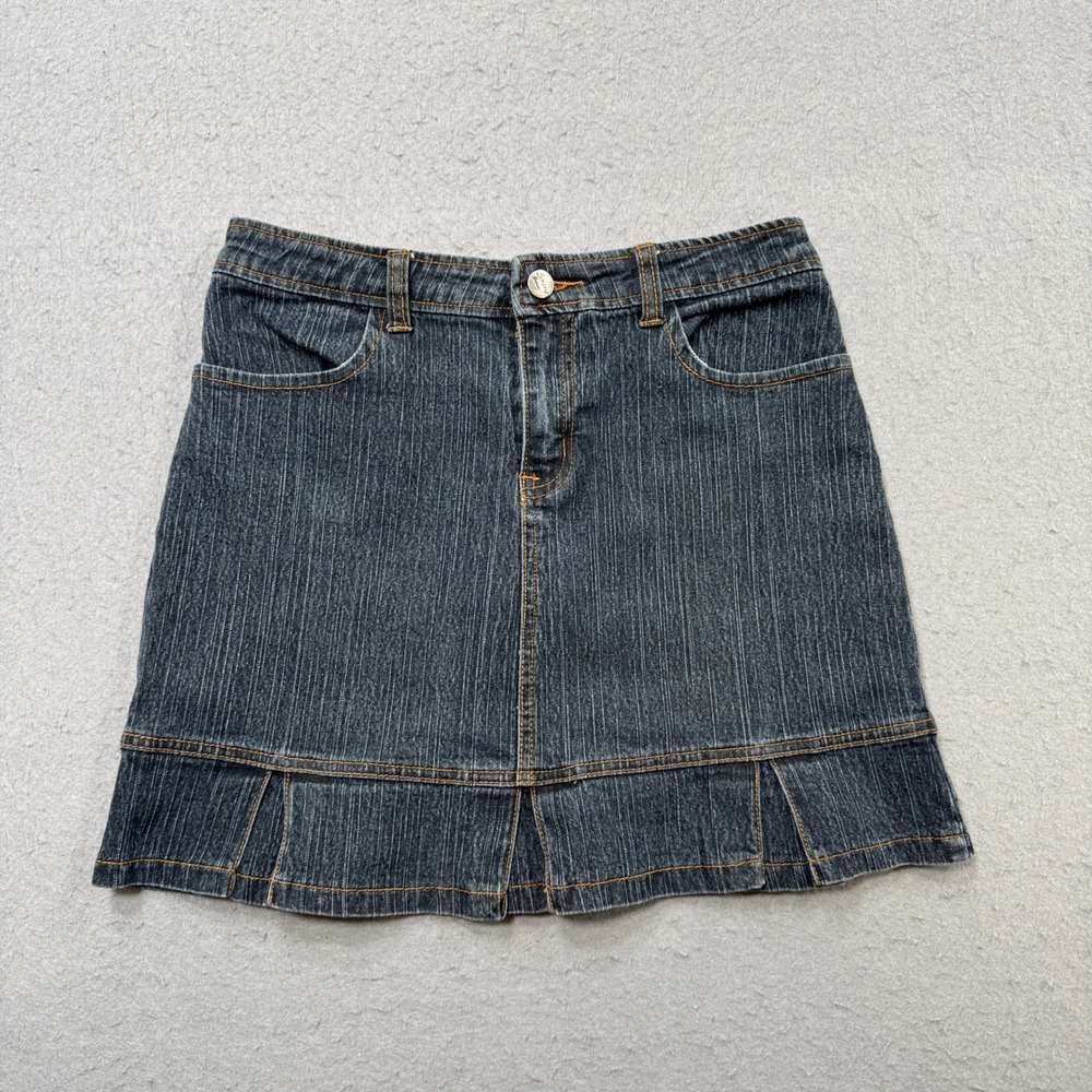 Spicy Jeans Mini Skirt Women's Medium Blue Dark Wash Pleated Ruffle Y2K Style
